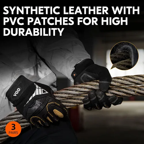 Vista 4 de Vgo... Guantes de trabajo para hombre, resistentes y antiimpactos, guantes de seguridad antivibraciones para conductores de aparejadores