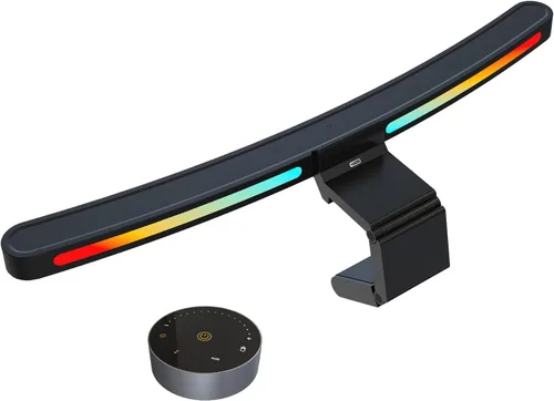 Vista 8 de Barra de luz curva para monitor ONWAY con control remoto inalámbrico, barra de luz para monitor con atenuación automática y base para cámara
