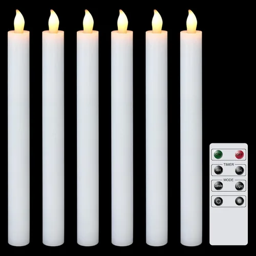 Vista 15 de Velas cónicas parpadeantes sin llama rosadas que funcionan con pilas con control remoto de 10 teclas y temporizador, paquete de 6 velas LED de cera