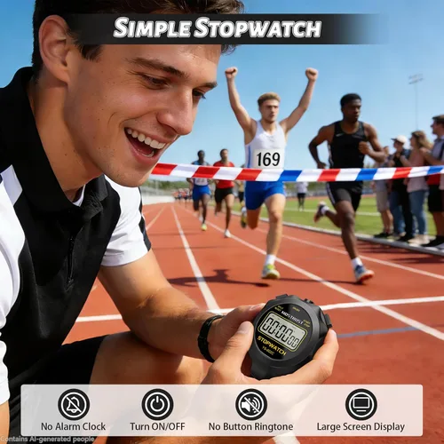Vista 2 de Digital Simple Stopwatch, 1/30 Lap Basic Stopwatch, No Bells, No Clock, No Alarm, Silent, Child Friendly, ON/Off for Swimming Coaches Kids