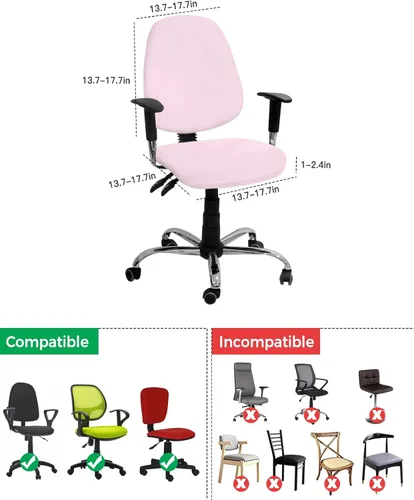 Vista 4 de Funda para silla de oficina, color rosa puro, funda elástica para asiento de silla de computadora, funda para respaldo, elástica, giratoria, cojín
