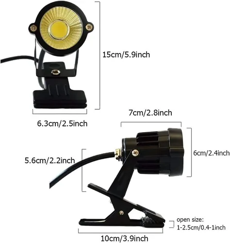 Vista 3 de Lámpara LED con clip de 5 W, luz direccional de bala con abrazadera, letrero impermeable para exteriores, iluminación de pizarra, lámpara de trabajo
