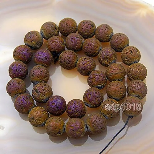 Vista 21 de Ad abalorio metálico titanio Rock Lava abalorio redondas de piedras preciosas 15", Oro metálico, 4mm Dorado metálico