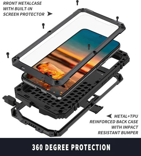 Vista 4 de Simicoo Samsung S22 - Funda de metal con protector de pantalla y protector de cámara, resistente a los golpes, con soporte, cubierta completa