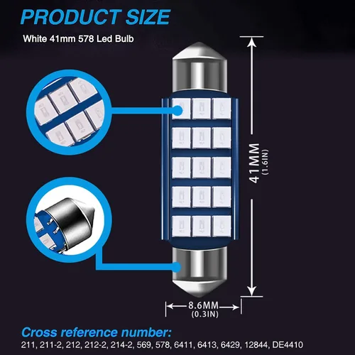 Vista 2 de 578 bombillas LED extremadamente brillantes, 6500K 400LM para interior LED, cúpula, mapa, puerta, bombillas 211-2 212-2 bombilla LED festoon 1.614