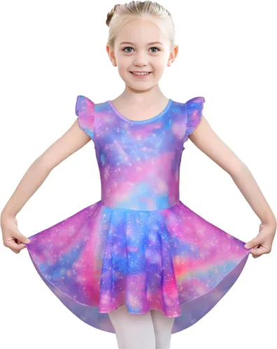 Vista 26 de iLover Vestido de leotardo clásico con tutú y mangas con volantes para niñas, para danza, gimnasia y ballet Negro
