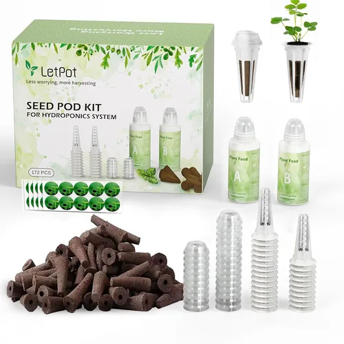 Vista 4 de LETPOT Kit de cápsulas de semillas de 77 piezas, kit cuadrado para cultivo hidropónico, con 2 alimentos vegetales de nutrientes A & B y 30 esponjas