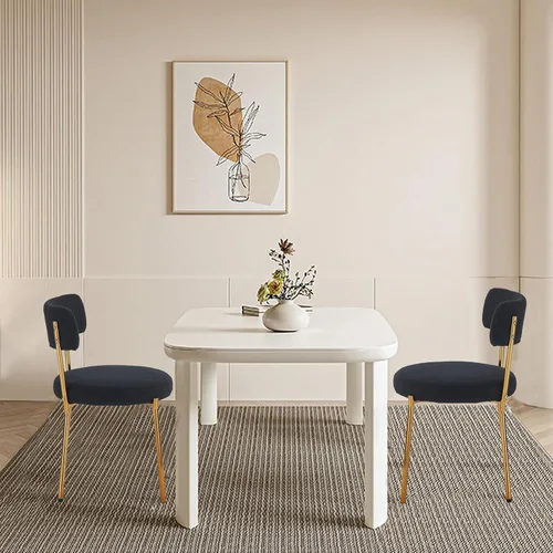 Vista 3 de Juego de 2 sillas de comedor modernas de mediados de siglo, sillas de comedor tapizadas, sillones de tela de peluche con patas de metal chapado