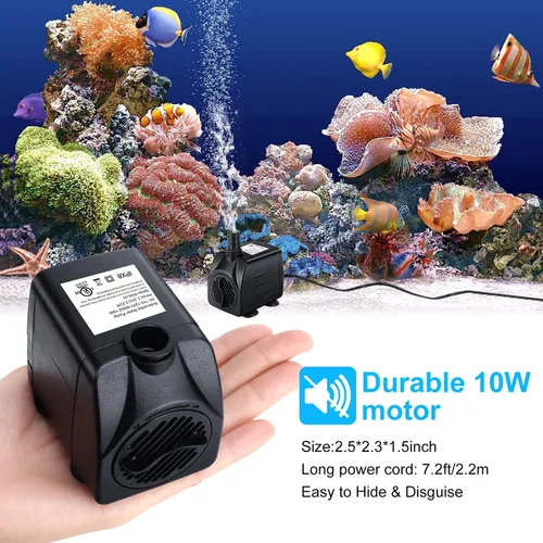 Vista 5 de CWKJ Bomba de fuente, bomba de agua sumergible de 160 GPH(10 W, 600 L/H), bomba de agua duradera para fuente al aire libre con tubo de 4.9 pies