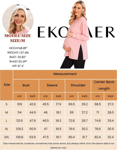 Vista 7 de Ekouaer Camisas de maternidad para mujer, manga larga, con abertura lateral, camiseta de embarazo, blusa tipo túnica, ropa casual para mamá