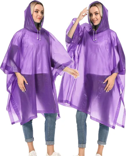 Vista 18 de Ponchos de lluvia reutilizables con capucha con cordón para adultos, abrigo de lluvia grueso impermeable, 2 paquetes