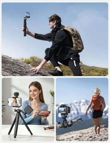 Vista 9 de Lamicall Trípode para iPhone - Trípode Flexible para Teléfono 3 en 1 con Control Remoto Inalámbrico - Soporte de Trípode para iPhone para Grabación