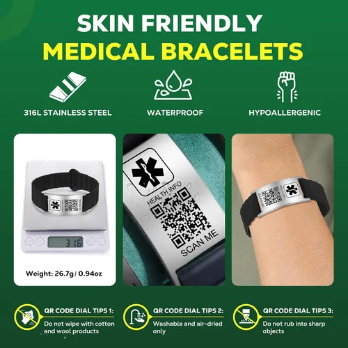 Vista 2 de Medical Bracelets for Men Women with QR Code Medical Alert ID Bracelets