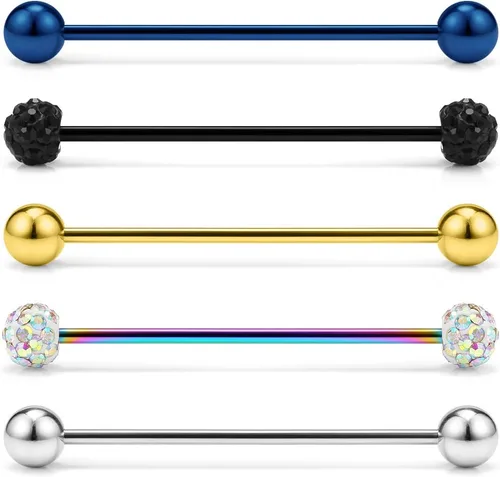 Vista 8 de Ruifan Piercings de 14 g de acero inoxidable Industrial Barbell para cartílago de la oreja joyería1 1/2 pulgadas (38 mm)