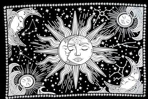 Vista 3 de ICC - Tapiz de sol y luna, tapiz de sol blanco y negro, sábana para colgar en la pared, decoración de habitación, tapices estéticos de arte místico
