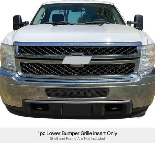 Vista 3 de APS Compatible con Chevy Silverado 2500HD 3500HD 2011-2014 Parachoques inferior de acero inoxidable de malla negra Rejilla frontal Inserto C76832H