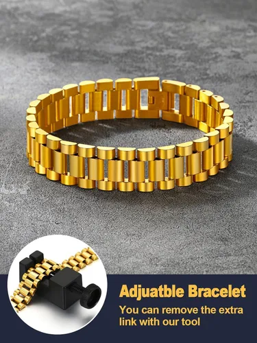 Vista 4 de U7 Link Bracelets for Men, Stainless SteelBlackGold Plated Cuban Link Chain Bracelets, Unisex Chunky Bracelets, Xmas Fathers Day Jewelry for Him