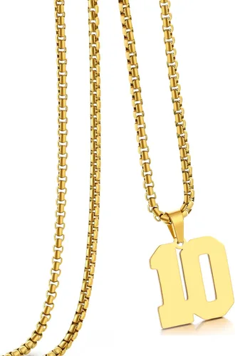 Vista 131 de Collar de Número Dorado para Hombre, Cadena de Acero Inoxidable con Colgante de Número para Atletas, Joyería Deportiva Personalizada para Niños