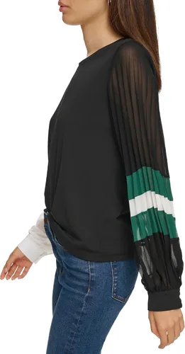 Vista 3 de Karl Lagerfeld Paris Blusa plisada de manga larga para mujer