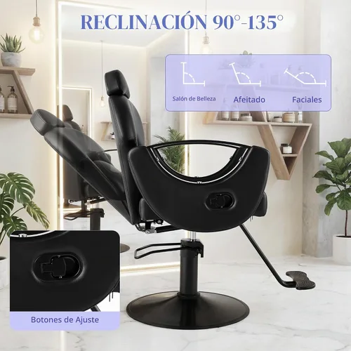 Vista 6 de Silla de peluquero reclinable para estilista Todo negro