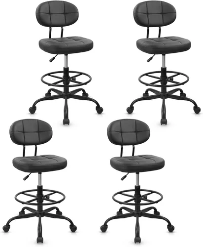 Vista 20 de KLASIKA Silla de dibujo con respaldo, taburete giratorio de cuero sintético ajustable en altura con anillo para el pie, silla de oficina ergonómica
