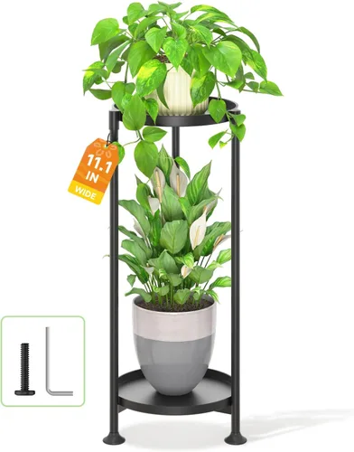 Vista 21 de LASZOLA Soporte plegable para plantas de interior de 7 niveles para múltiples macetas grandes, estante ajustable alto y resistente con bandeja de 10