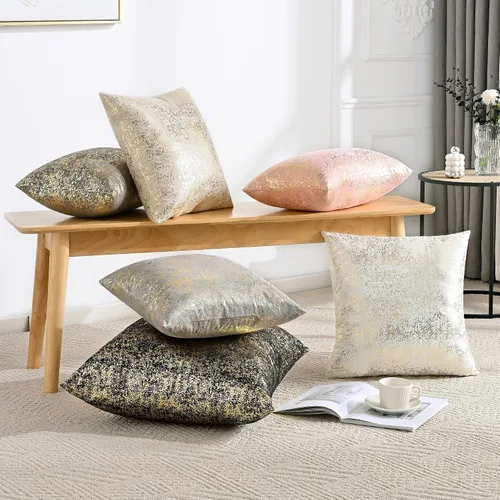 Vista 3 de JELLYMONI Juego de 2 fundas de almohada decorativas brillantes, fundas de almohadas decorativas con purpurina dorada de 16 x 16 pulgadas para sala