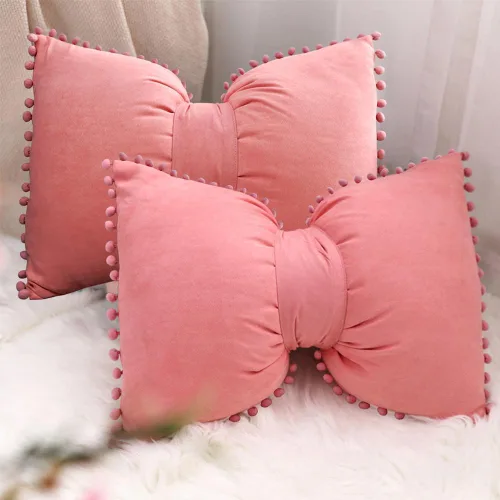 Vista 9 de 14x20 Fundas de almohada decorativas con pompones y lazos de terciopelo para habitación, cama, sofá, sofá cama, azul x2