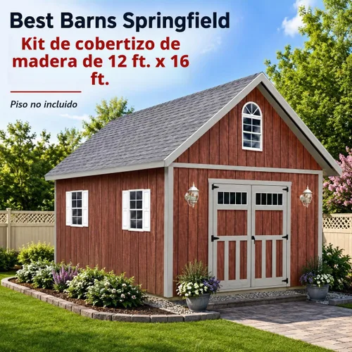 Vista 2 de Best Barns Springfield - Kit de cobertizo de almacenamiento de madera sin suelo de 12 pies x 16 pies