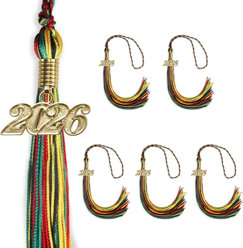 Vista 17 de Endea Graduation Paquete de 6 borlas de un solo color con gota de fecha dorada 2026 (oro antiguo)