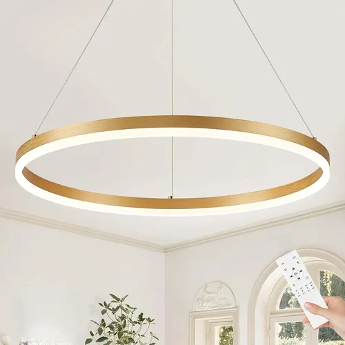 Vista 35 de Benkut Lámpara de Araña de Anillo LED Moderna Negra para Comedor, Lámpara de Araña de Techo Circular Empotrada Regulable con Control Remoto