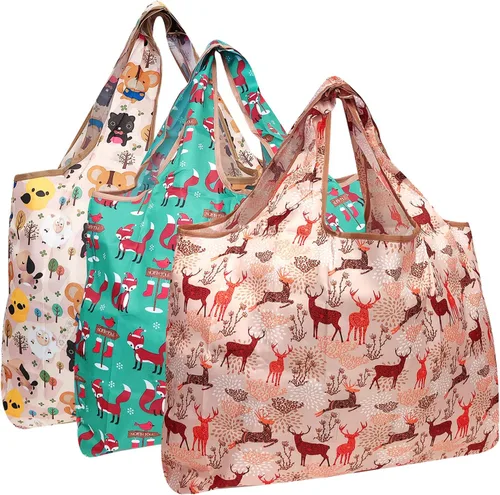 Vista 11 de allydrew Bolsas grandes plegables de nailon reutilizables para comestibles, paquete de 3
