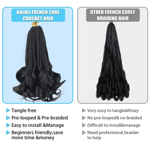 Vista 4 de Cabello para Trenzas Rizo Francés Color 1 Trenzas de Ganchillo Rizo Francés 10 Pulgadas Trenzas de Caja Cabello de Ganchillo para Mujeres y Niños
