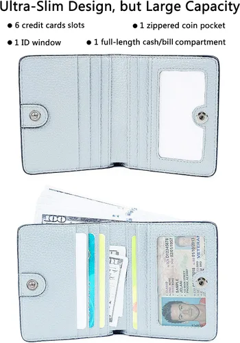 Vista 2 de BIG SALE-AINIMOER billetera de bolsillo pequeña con cremallera, plegable, compacta de cuero con bloqueo por identificación por radiofrecuencia