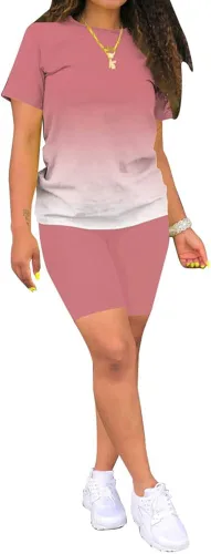 Vista 2 de PINSV Conjunto de 2 piezas ajustado con pantalón corto de verano para entrenamiento para mujer
