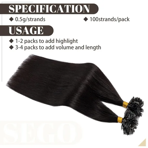 Vista 116 de SEGO Extensiones de cabello humano con micro cuentas, extensiones de cabello humano con micro bucle, lacio, natural, fusión fría, 1.76 oz/paquete