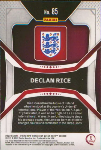 Vista 2 de 2022 Panini Prizm FIFA World Cup Qatar #85 Declan Rice England Soccer Card