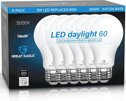 Vista 7 de Great Eagle Lighting - Bombillas LED equivalentes a 60 W, color blanco cálido de 2700 K, bombilla E26 A19, 800 lúmenes, no regulables, bombillas