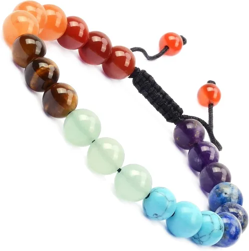 Vista 70 de MASSIVE BEADS - Pulseras ajustables unisex de cuentas de cristal de piedras preciosas con poder curativo natural, de macramé Piedras de 7 chakras