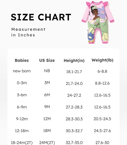 Vista 6 de Disney Princesa Cenicienta Ariel Tiana Minnie Winnie Lion King Baby Girls Boys - Mameluco de manga larga con volantes para recién nacidos hasta