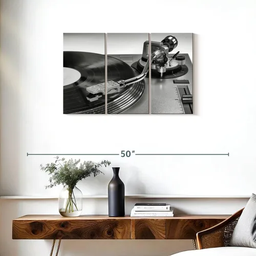 Vista 3 de Elephant Stock BW - Reproductor de discos de vinilo para pared, lienzo horizontal, decoración de pared de sala de estar de 3 piezas, impresión