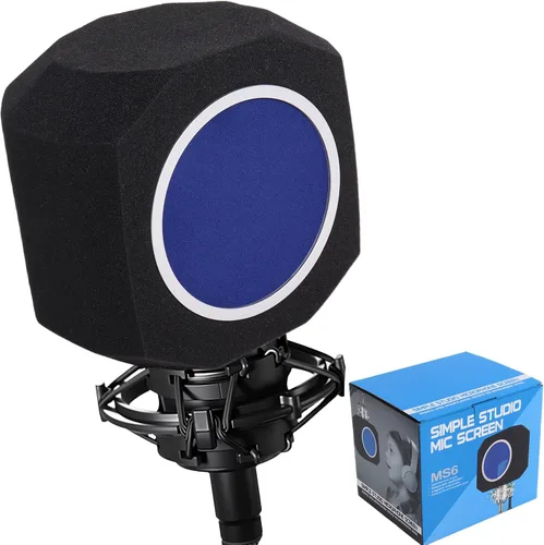 Vista 9 de Escudo de aislamiento de micrófono para grabación, bola de aislamiento de micrófono negro Portable Acoustic Foam Barrier, Easy Setup, Reduces Room