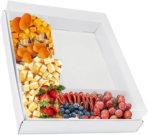 Vista 23 de Bandeja de papel rellenable de 12.5 pulgadas con números y letras de cartón, tablero de charcutería, bandeja para cupcakes dulces, caja decorativa