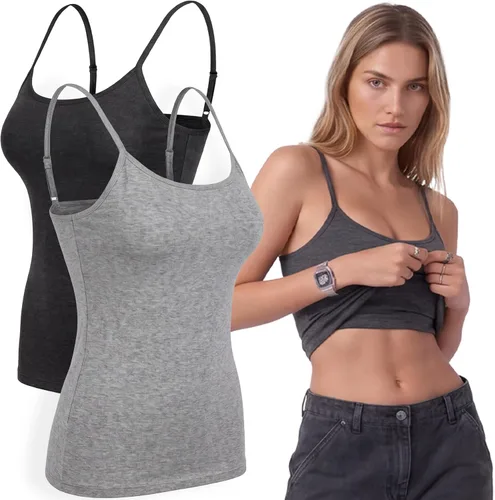 Vista 32 de Emmalise Camiseta de mujer con brasier integrado, soporte de tela sin varillas, camisola corta