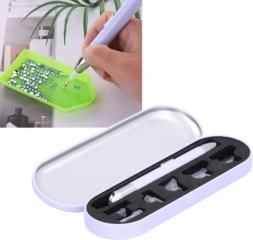 Vista 4 de Taladro luminoso USB recargable punto de cruz apliques herramienta de pintura con caja de almacenamiento bolígrafos de pintura