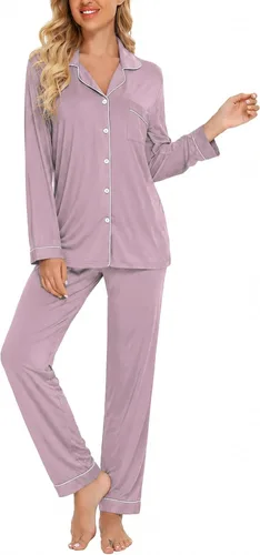Vista 28 de Leikar Button Up Pajamas For Women Long Sleeve Viscose Soft Pjs Lounge bean paste