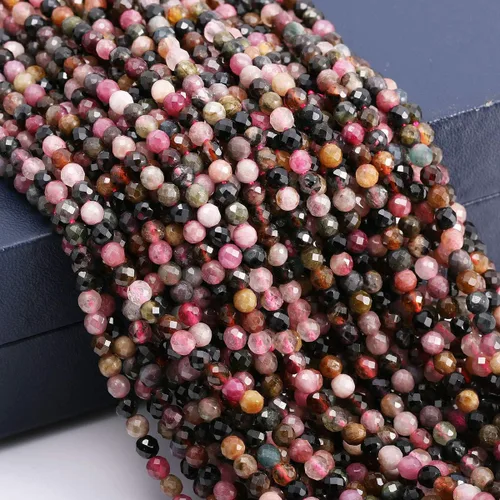 Vista 5 de Cuentas de turmalina, cuentas sueltas facetadas de piedras naturales para hacer joyas, pulseras, collares, tamaño 0.138 in, 2 hebras por paquete