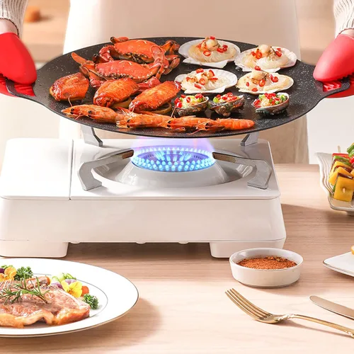 Vista 6 de Comales para tortillas, placa de barbacoa, parrilla coreana de barbacoa antiadherente circular sartén, aleación de aluminio Comales para tortillas