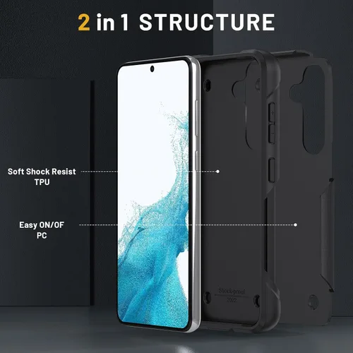 Vista 2 de Funda para Galaxy S25, de doble capa, resistente, a prueba de golpes, con soporte, funda protectora militar a prueba de caídas para Samsung Galaxy