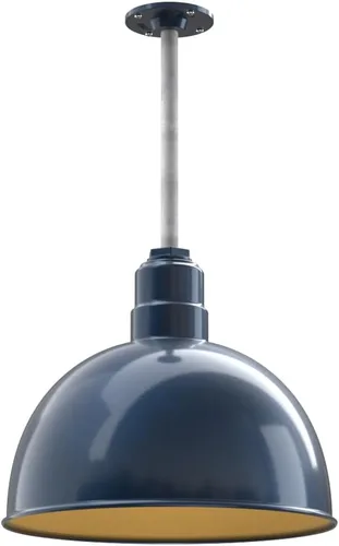 Vista 34 de Steel Lighting Co. Colgante de cuenco rosa Lámpara montada en el techo Cúpula de 15 pulgadas vástago de 12 pulgadas Estilo granero de acero